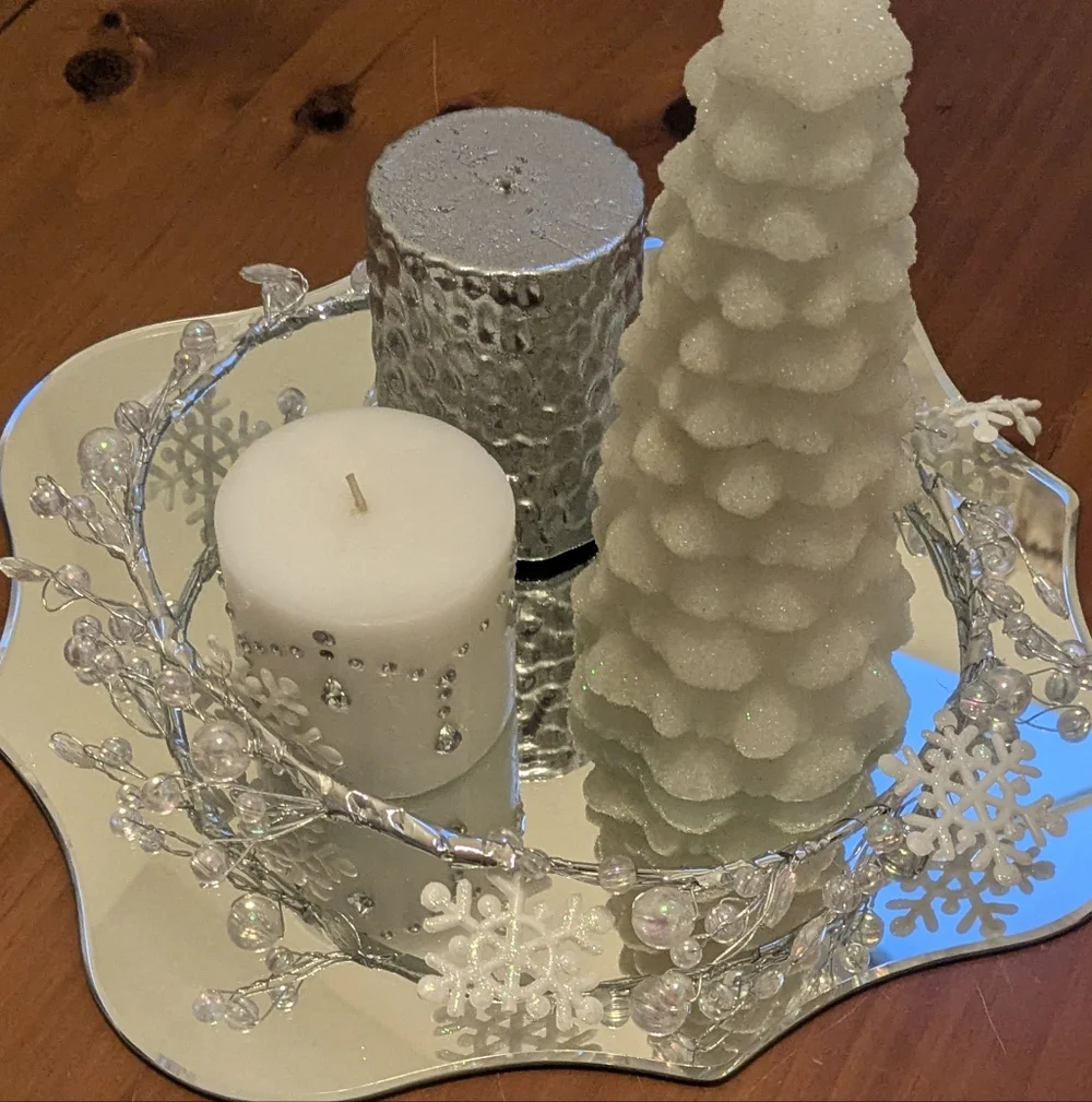 Festive Silver and White Candle Holder Set